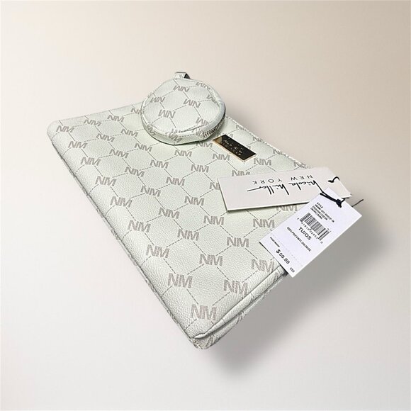 New Nicole Miller New York Bone Monogram Crossbody Bag Coin Purse Minimal Luxe - Picture 2 of 11